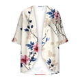 thumbnail image 5 of Htigea Women's Chiffon Cardigans Fashion Print 3/4 Sleeve Thin Lightweight Cardigan Tops Open Front Cardigans White,S, 5 of 5