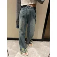 thumbnail image 2 of Pantalones vaqueros con borlas de verano, pantalones vaqueros desgastados lavados rectos de cintura alta Y2k Street Vintage, pantalones rasgados con agujeros para mujer, 2 of 5
