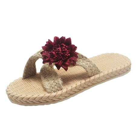

knqrhpse slippers for women Spring And Summer Imitation Straw Woven Flat Sandals And Flip Flops Sunflower Beach womens slippers house slippers for women