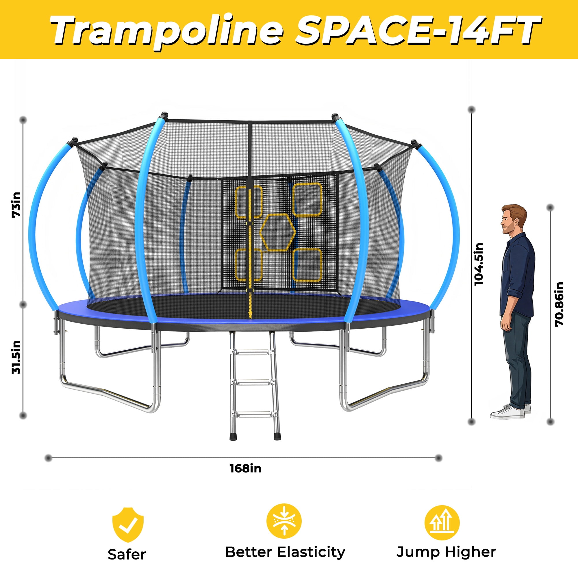 Mersco 12FT/14FT Trampoline for Kids with Mulifunctional Target Cloth,Outdoor Recreational Trampolines with Enclosure Net ,Ladder,Jumping Trampoline Space for Birthday Festival Gifts,Blue