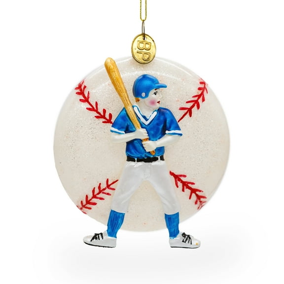 Baseball Player Glass Christmas Ornament