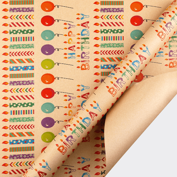 Alaiyaky Birthday Gift Wrapping Paper Roll, Kraft Wrapping Paper - 19 In X 27 Ft - Colorful Happy Birthday Pattern Design with Embossed Perfect for Party, Holiday Celebration