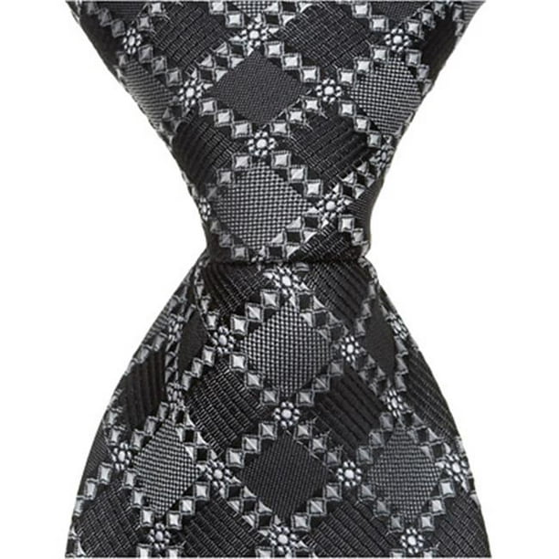 Matching Tie Guy 2708 S6 - 11 Pouces Cravate à Glissière - Gris avec des Carrés Noirs - 24 Mois à 4T
