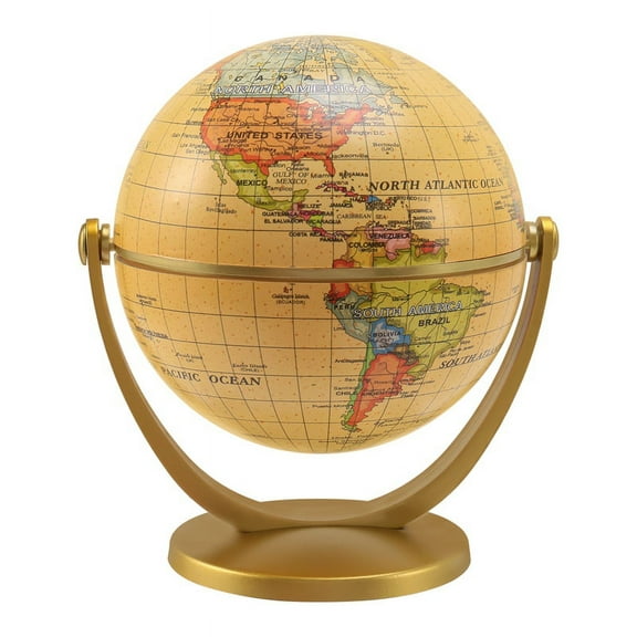 Retro Rotating World Globe Earth Antique Home Office Desktop Decor Geography Educational Learning Map School Supplies