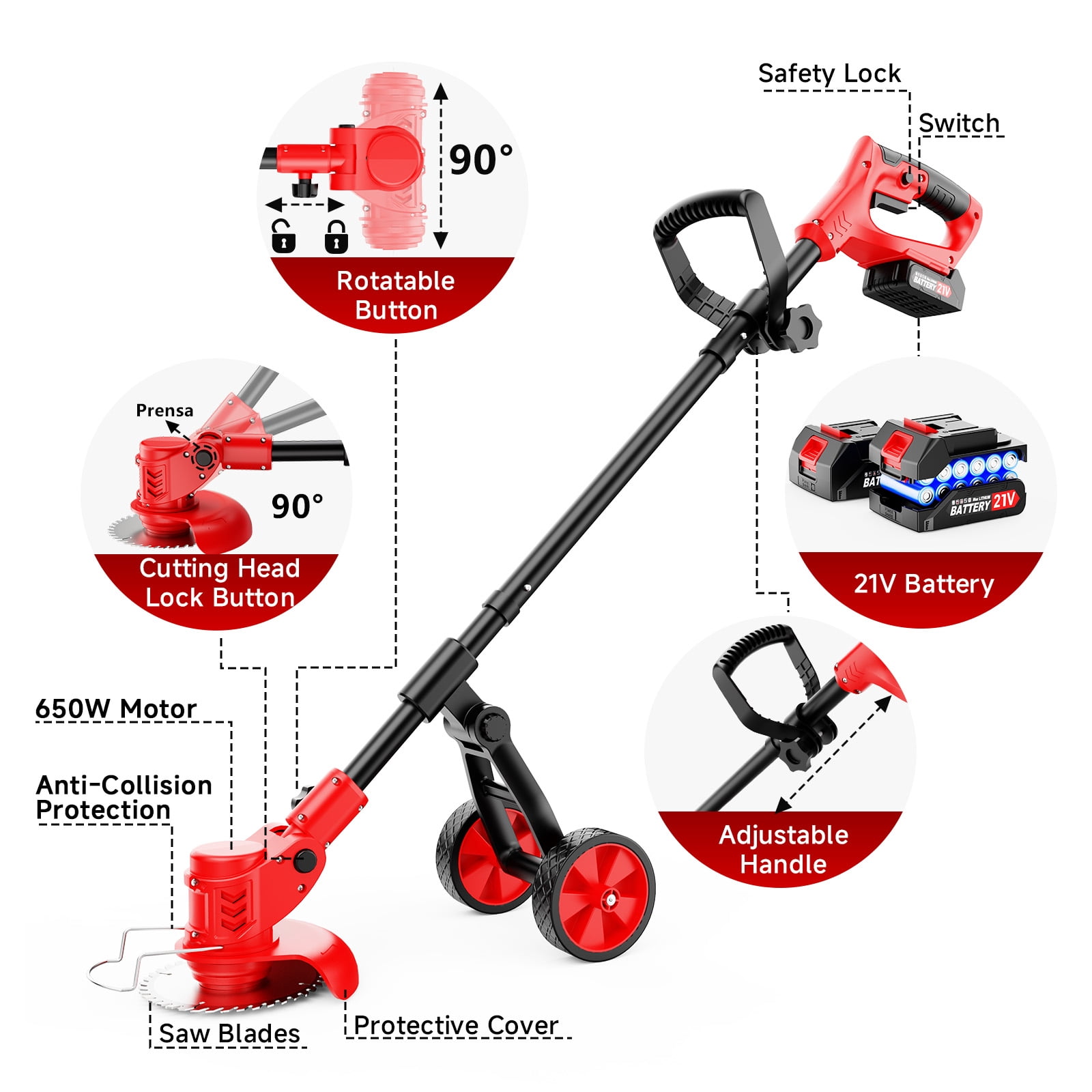 Tanbaby 6 inch Weed Eaters Cordless, Battery Powered Weed Wacker/String Trimmer/Brush Cutter, Lawn Edger with 3 Types of Blades for Lawn Yard Garden