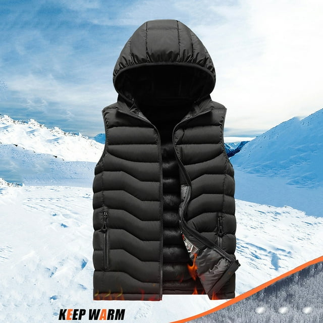 Men's Detachable Cap Fashion Casual Solid Color Zipper Pockets Sleeveless Hooded Fleece Waistcoat