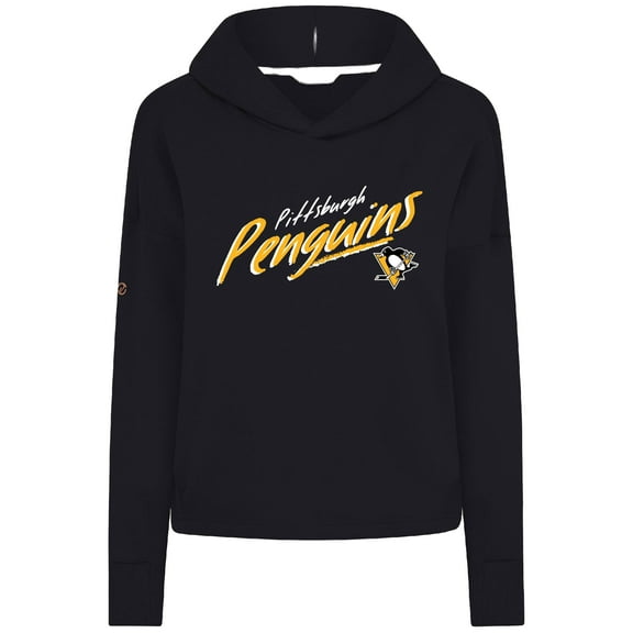 Women's Levelwear Black Pittsburgh Penguins Sweet Sizzle Tri-Blend Cropped Pullover Hoodie