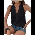 thumbnail image 1 of Blusa Elegante de Oficina con Cuello en V y Muesca para Mujer, Sin Mangas, con Encaje de Guipur. Negro XXL, 1 of 7
