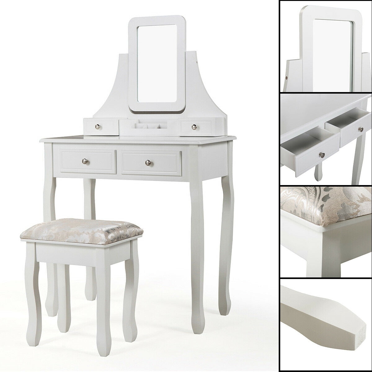 Lowestbest Dressing Makeup Vanity Table Desk Set with Stool for Bedroom, Bathroom, Closet, Hallway Lowestbest Dressing Makeup Vanity Table Desk Set with Stool for Bedroom, Bathroom, Closet, Hallway