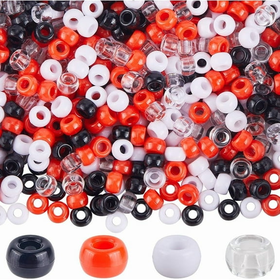 1 Box 800pcs 6 x 9 mm Pony Beads Red Black Pony Beads Assorted Christmas Red Black Small Barrel White Transparent Plastic Spacers for Jewelry Making Women Party Favors Hair Decors Crafting