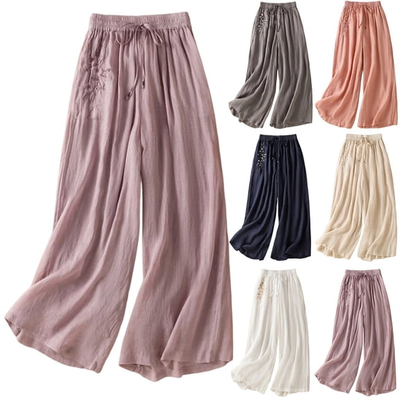 CAIXIA Womens Plus Size Wide Leg Pants Elastic High Waist Casual Palazzo Pants Lounge Trouser with Pockets