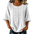 thumbnail image 2 of thefmos Women Summer Boho Linen Tops 3/4 Sleeve Round Neck Embroidery Casual Loose Pullover Blouses Solid Fall Fashion Tunic, White S, 2 of 9