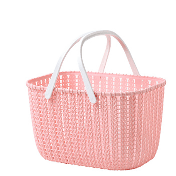 Cesta de almacenamiento portátil en forma de cesta de almacenamiento de ducha de ba?o de ratán Caja de almacenamiento de plástico de oficina Cesta de almacenamiento de juguete de rompecabezas, rosa LingWen 8390614125322