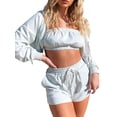 thumbnail image 6 of Qiylii Women 3Pcs Sports Clothes Set, Solid Color Hooded Jacket+Shorts+Tube Top, 6 of 8
