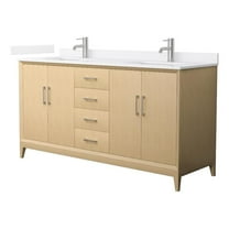 Janna 66" White Oak Double Vanity & White Quartz Top (1-Hole) & Nickel Trim