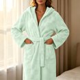 thumbnail image 5 of Women's Winter Fleece Sleep Robe Cozy Flannel Hooded Bathrobe with Pockets & Cinched Waist, 5 of 8