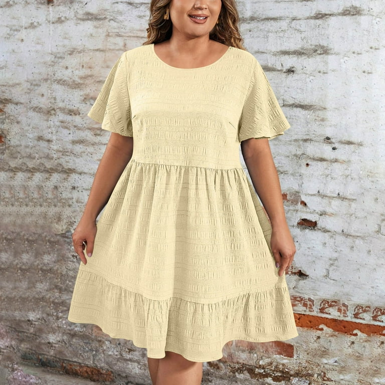 princess polly baby blue dress Ovbmpzd Womens House Dress Beige Midi Plus Size Dress Knee Length Short Sleeve Dresses 1930s Dresses for Women 5XL, Women's