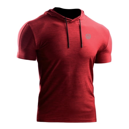 NELEUS Mens Short Sleeves Shirt with Hoods Dry Fit Running Workout Athletic Shirt,Red,US Size S