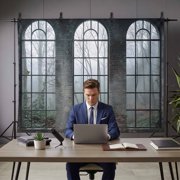 Window Forest Backdrop for Photoshoot, Photography Photo Studio Background Wall Backdrop, Vintage Arched Black Green Back Drop Banner Panel for Portraits Wedding Party Live Streaming Decor 8x6Ft