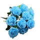 thumbnail image 2 of Ramo de flores de rosas artificiales de 11 cabezas, banquete de boda nupcial, tela de seda, ramo de rosas falsas, azul Advancent HA6516-06B, 2 of 6