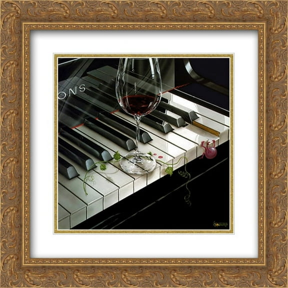 The Key to Wine 2x Matted 16x16 Gold Ornate Framed Art Print by Michael Godard