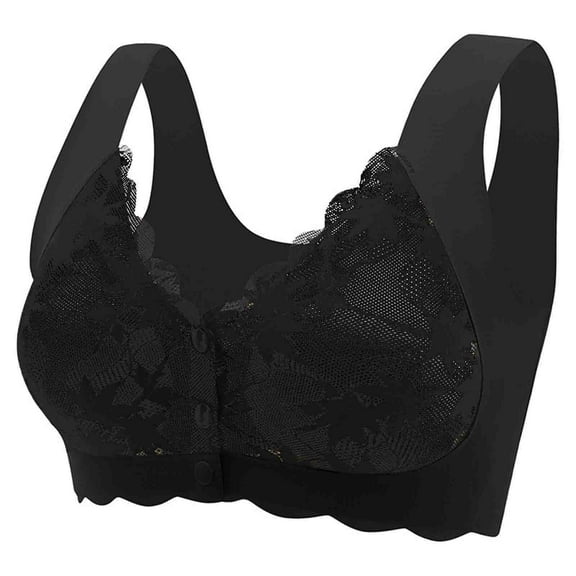 XFYSSS Women's Underwire Gathered Lace Patchwork Thin Front Button Vest Style Underwear Daily Bra Comfortable Breathable Everyday Bras