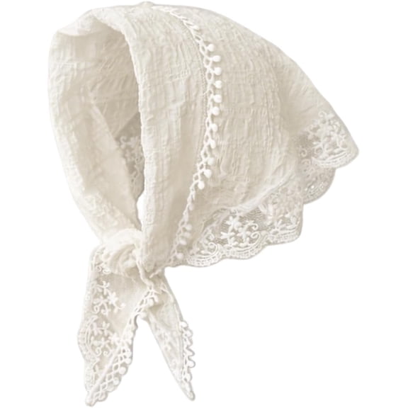 White Lace Head Scarf for Women Tie Back Bandana Headband Boho Hair Kerchief Lightweight Summer