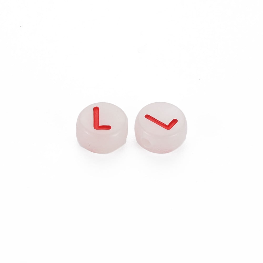 Acrylic Beads Glow in the Dark with Enamel and Luminous Horizontal Hole Flat Round with Alphabet Letter.L 6.5x7x4mm Hole: 1.6mm 3600pcs/500g