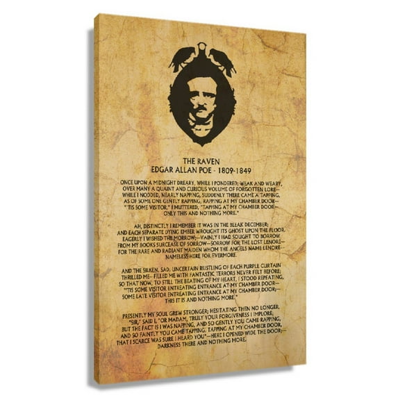The Raven Poem Wall Art Edgar Allan Poe Quotes Wall Art Poetry Posters for Room Rectangular Decorative Pictures for Kitchen Artwork Canvas Prints Framed 24×36 in