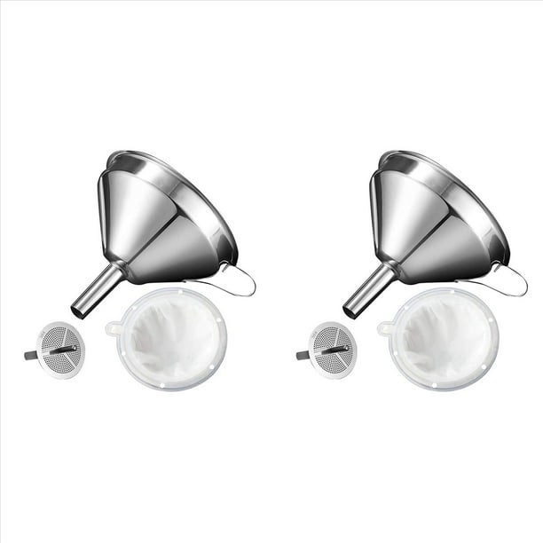 2Conjunto Embudo de Cocina de Acero Inoxidable 304 de 5,1 Pulgadas con Colador de Filtro de Alimentos de 200 para Transferir LíQuidos, Aceite, Hacer Mermelada
