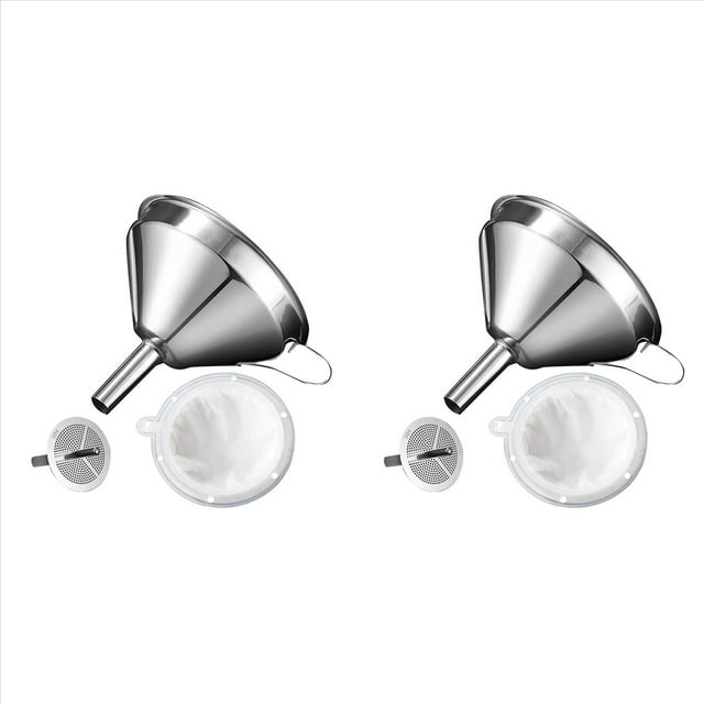 2Conjunto Embudo de Cocina de Acero Inoxidable 304 de 5,1 Pulgadas con Colador de Filtro de Alimentos de 200 para Transferir LíQuidos, Aceite, Hacer Mermelada