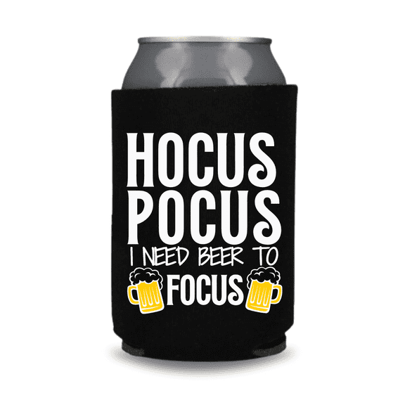 Funny Beer Can Cooler, Hocus Pocus I Need Beer To Focus Can Coolie, Funny Coolies Drink Accessory, Funny Party Gift Favors (Black)