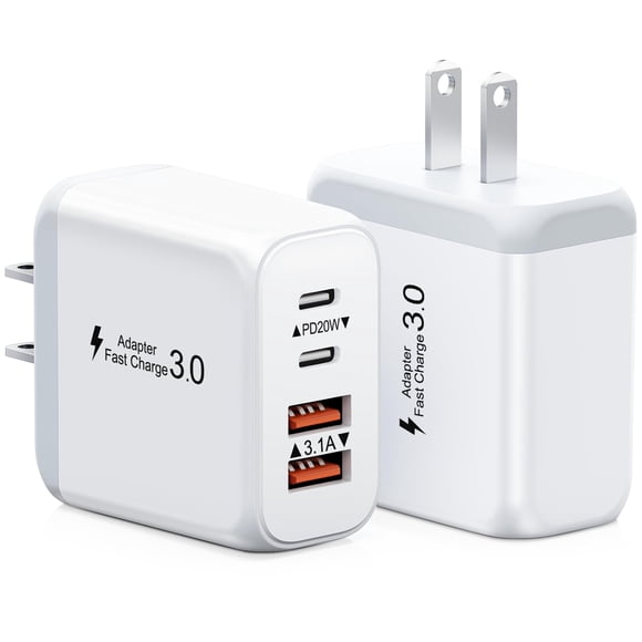 Bloque de carga USB C Kuewtya de 40 W, paquete de 2, 4 puertos tipo C, blanco