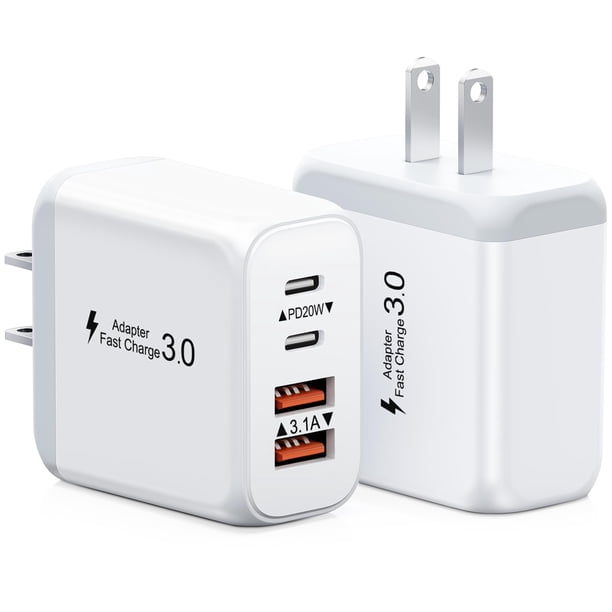 Bloque de carga USB C Kuewtya de 40 W, paquete de 2, 4 puertos tipo C, blanco