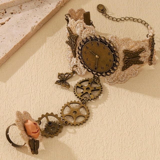 Accesorios para fiesta temática: pulsera retro con reloj y encaje para mujer, pulsera Lolita