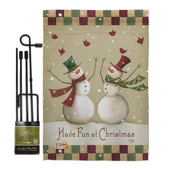 Breeze Decor BD-XM-GS-114187-IP-BO-D-US18-SB 13 x 18.5 in. Have Fun at Christmas Winter Impressions Decorative Vertical Double Sided Garden Flag Set with Banner Pole