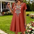 thumbnail image 4 of Puliio Midi Dresses for Women, Short Sleeve V Neck Floral Embroidery Loose Casual Summer Dress, 4 of 5