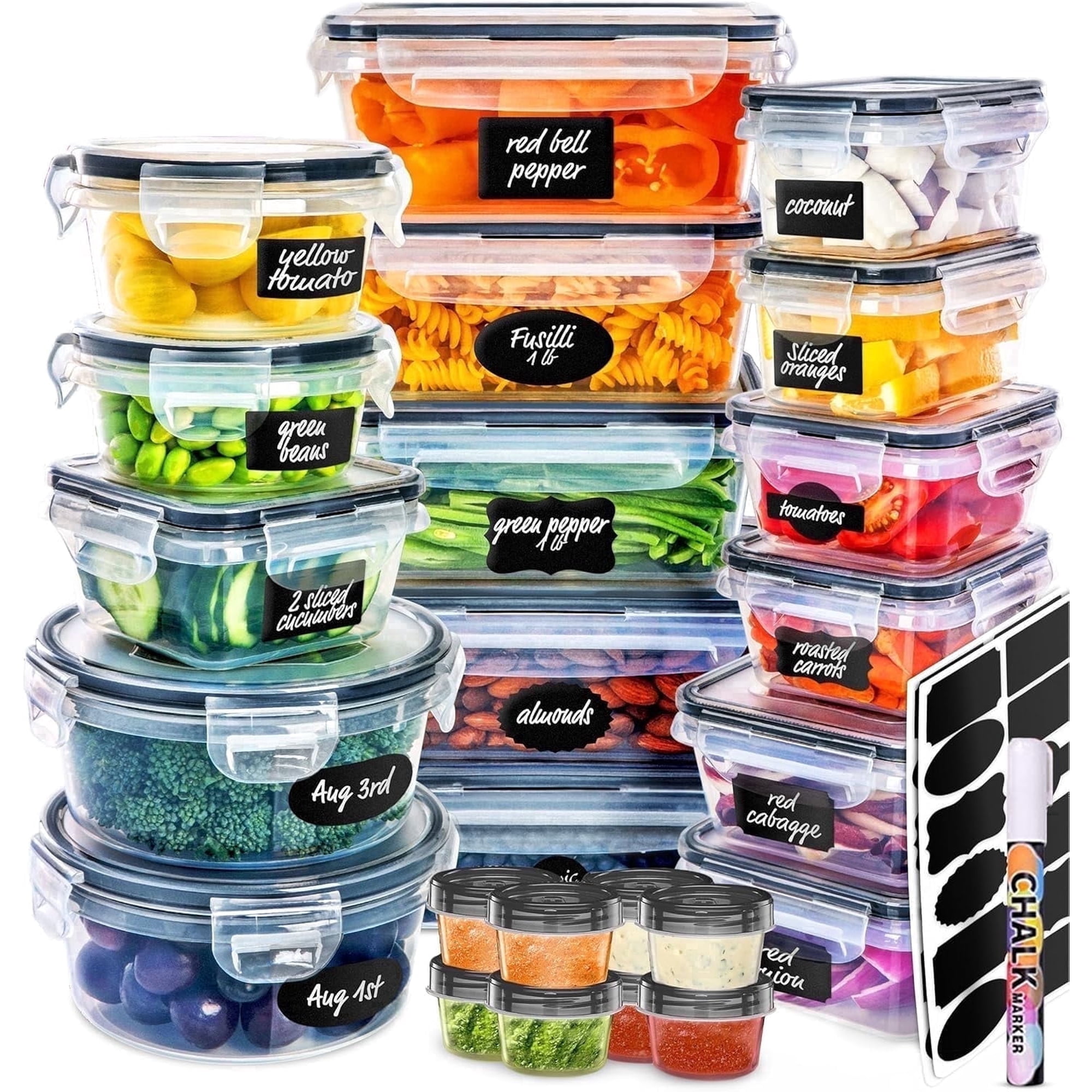 52 Pcs Food Storage Containers with Lids Airtight, Plastic Meal Prep Container for Pantry & Kitchen Organization & bento box & snack containers, BPA-Free, Leak-Proof with Labels & Marker Pen