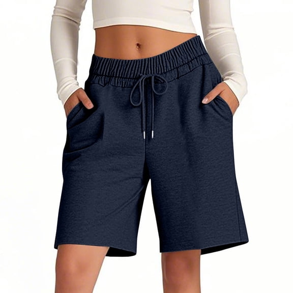 PMVFHDE Women's Summer Solid Color Outdoor Athletic Shorts For Women High Waist Elastic Drawstring 5 Inch Inseam Sport With Pockets Breathable Light Blue,XL