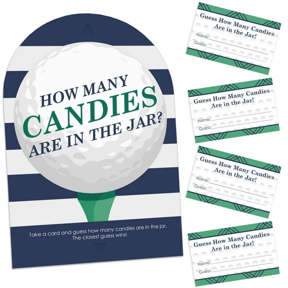 Big Dot of Happiness Par-Tee Time - Golf - How Many Candies Birthday or Retirement Party Game - 1 Stand and 40 Cards - Candy Guessing Game