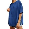 thumbnail image 2 of LADIGASU Women's Loose Casual Solid Color Round Neck Back With Patch Short Sleeved Top, 2 of 9