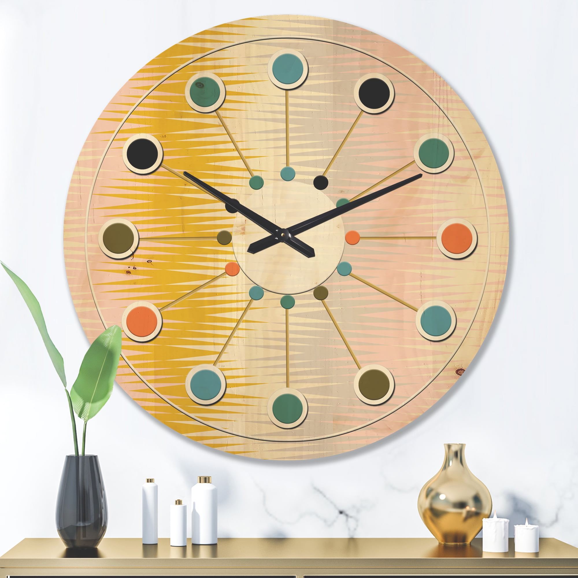 Designart 'Abstract Retro Design IV' Mid-Century Modern Wood Wall Clock
