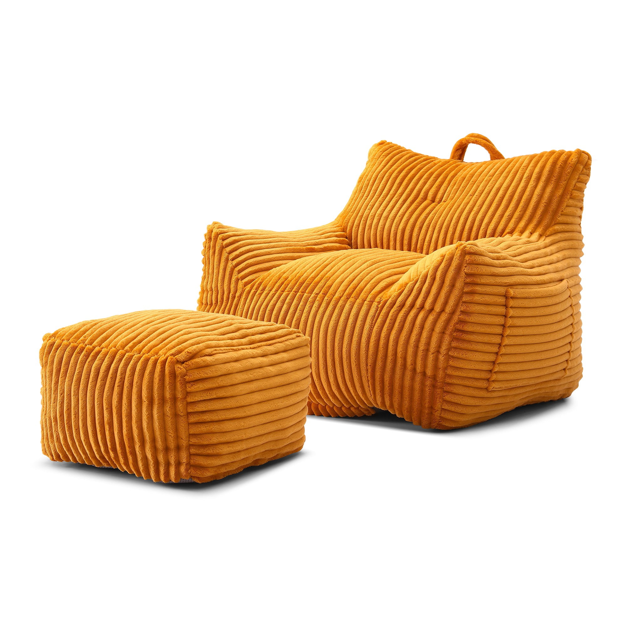 Giant Plush Bean Bag Chair for Adults with Armrests and Footstool, Comfy Beige Beanbag Chaise Lounge Lazy Floor Sofa Chair for Living Room, Bedroom & Dorm, Cozy Fluffy Cloud Mini Couch (Yellow)