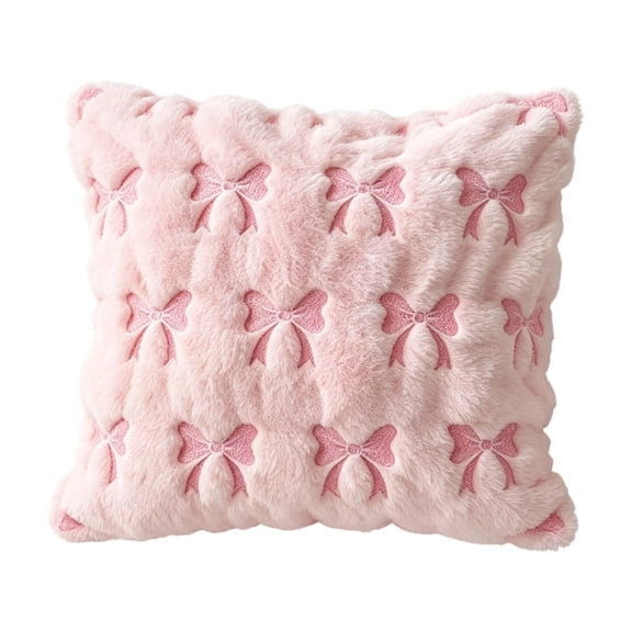 Btomtd Bow Plush Throw Pillow Cover 18 x 18 Inch, Cute Girly Pillow Cases, Decorative Couch Pillow Covers for Bedroom Sofa Decor, Pink