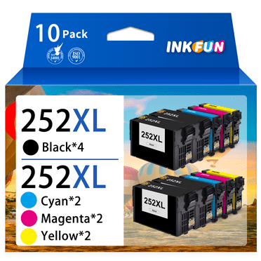 252XL Ink Compatible for Epson 252 Ink Cartridges Combo Pack for Printer Epson Workforce WF-7710 (10 Pack)