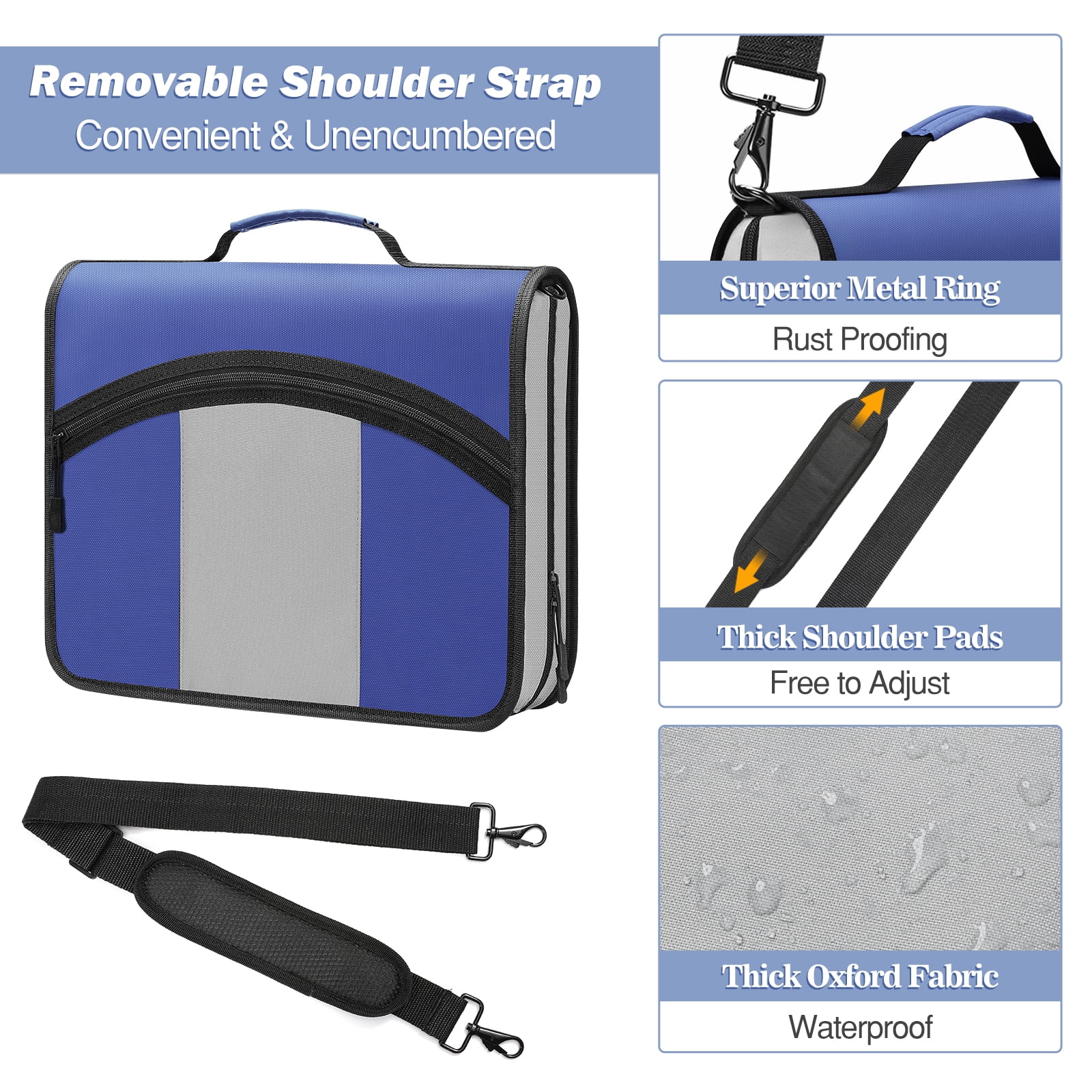 MoKo Zipper Binder, 3 inch 3 Ring Binder, 600 Sheet Capacity Multi-Pocket School Binder Organizer