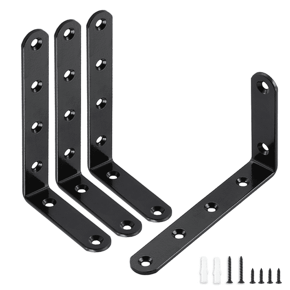 WellMade 5" x 3" Steel Corner Brace, 4 Piece Black Thick Steel Bracket with Easy Installation