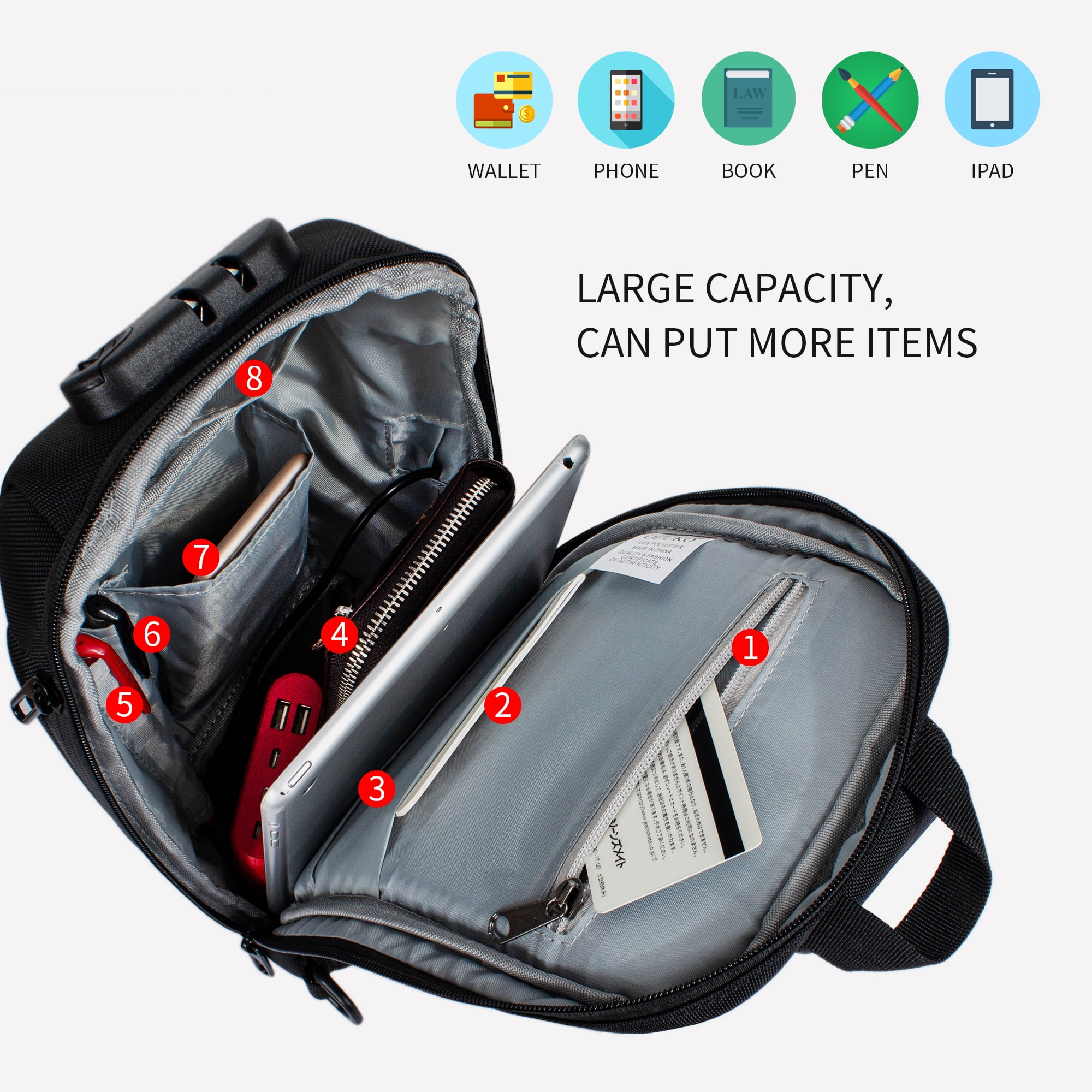 TOPERIN Mens Chest Sling Bag Anti-Theft Crossbody Messenger Pack with USB Camouflage Oxford Cloth