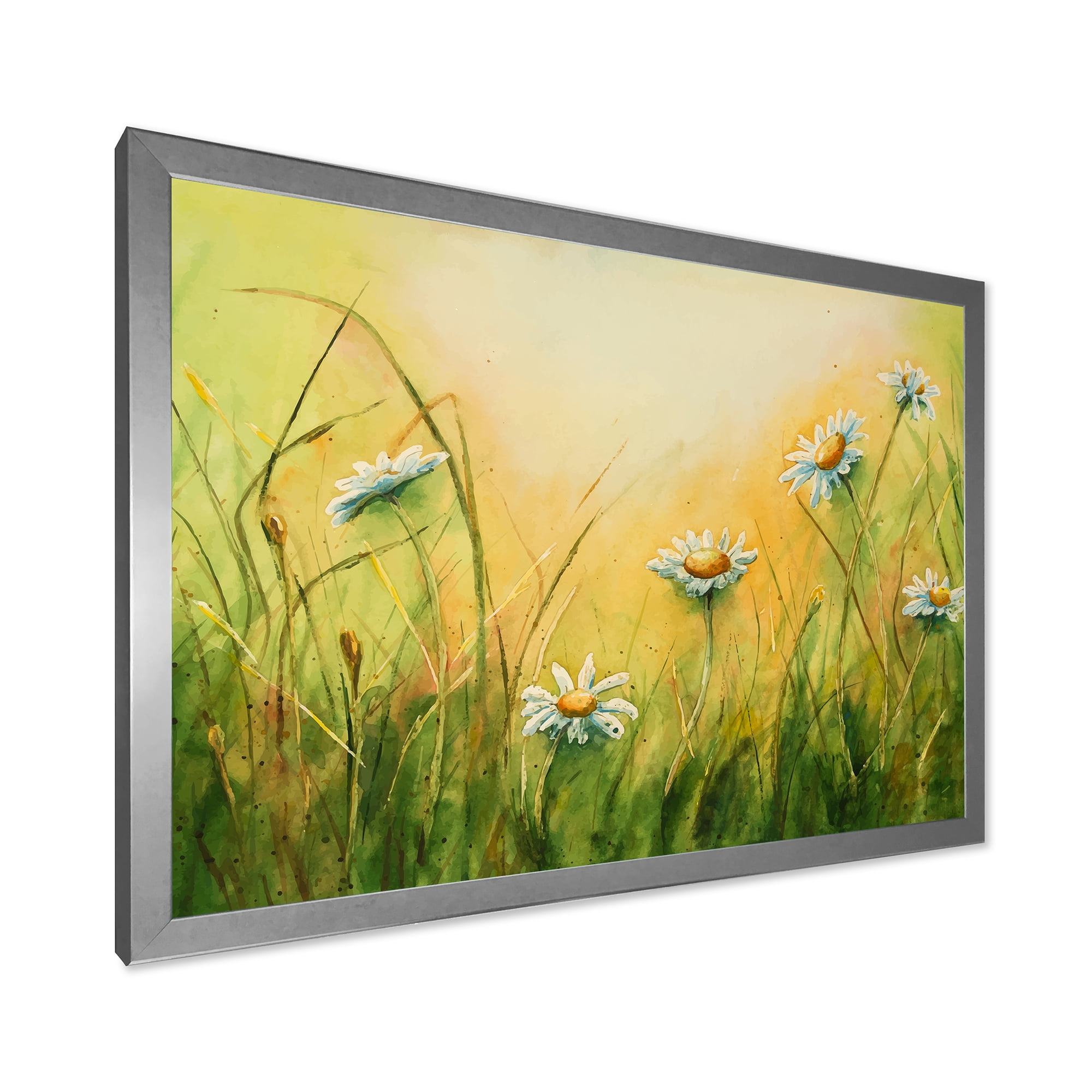 Designart 'Sunset Field With Herbs and Chamomiles' Traditional Framed Art Print