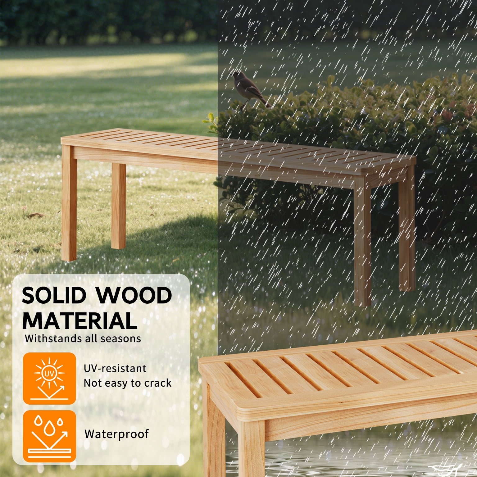 52.1" Outdoor Knot-Free Pine Backless Dining Swimming Pool Beach Bench with Slatted Seat, Modern Bench for Patio, Backyard, Entryway, Hallway, Living Room, Bedroom, Front Door